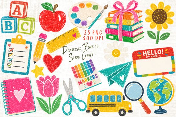 Distressed Back to School Clipart PNG