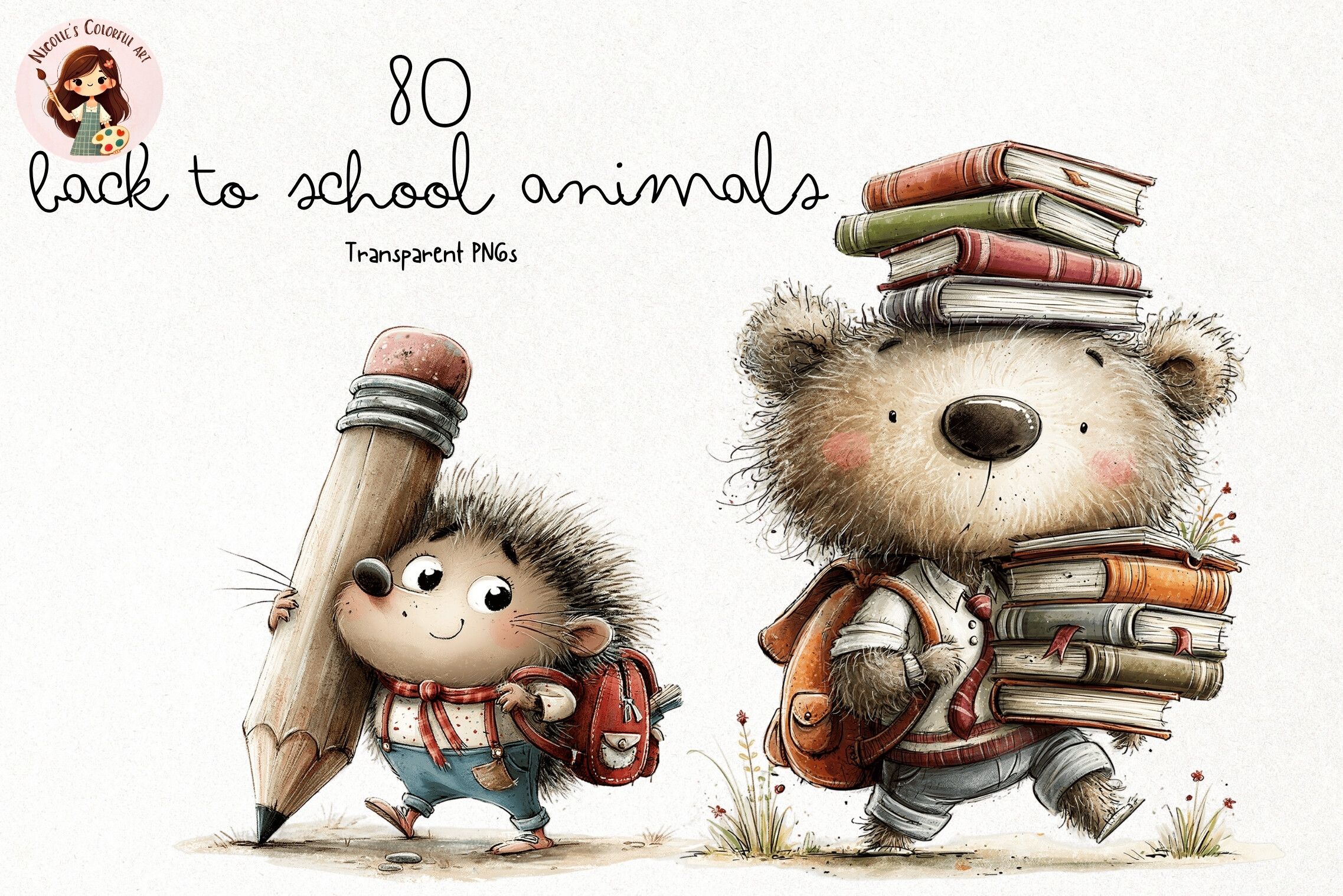 Cute Back to School Animals PNG Clipart