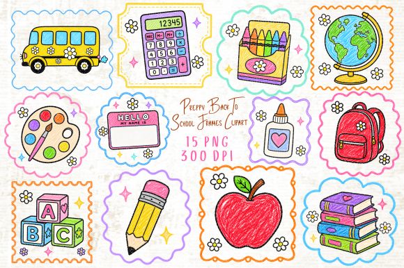 Preppy Back to School Frames Clipart PNG